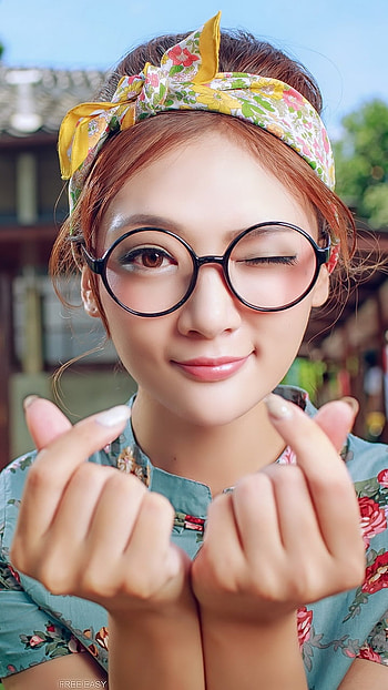 face, brown eyes, glasses, model, woman, asian HD phone wallpaper