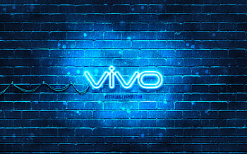 Vivo blue logo, , blue brickwall, Vivo logo, brands, Vivo neon logo, Vivo HD wallpaper