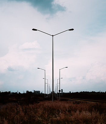 Nature, Sunset, Grass, Twilight, Dusk, Lampposts HD phone wallpaper