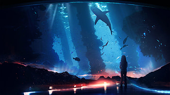 Art, Fishes, Dark, Silhouette, Backlight, Illumination, Aquarium HD wallpaper