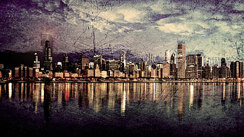 Chicago Skyline, weathered, buildings, skyline, skyscrapers, city, moody, chicago HD wallpaper