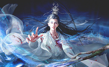 Wounded, blue, fantasy, art, man, luminos, jianyachi l HD wallpaper