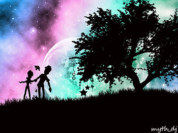 Moon Love, galaxy tree lovers grass moon HD wallpaper