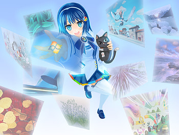 Microsoft Girl, kitten, animal, microsoft office, windows, kitty, , cute, microsoft, digital, slide, short hair, female, sexy, slides, hot, blue hair, girl, cat, , anime girl, anime, fantasy, computer HD wallpaper