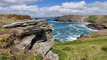 Breathtaking landscape - Tintagel, Cornwall, sky, rocks, sea, coast, clouds, england HD wallpaper