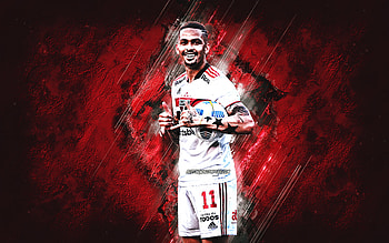 Luciano Neves, Sao Paulo FC, Brazilian footballer, red stone background, Serie A, Brazil, soccer, grunge art HD wallpaper