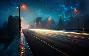 ... Night Summer City Road Nebula Abstract HD wallpaper