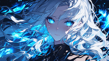 Ocean Eyes, anime girl, blue, white hair, Anime, blue anime HD wallpaper