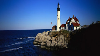 tall lighthouse on the point, sea, lighthouse, cliff, point HD wallpaper