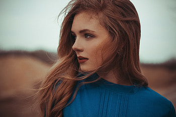 Beautiful, woman, looking away, red head HD wallpaper