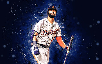 Nomar Mazara, , Detroit Tigers, MLB, rightfielder, baseball, Big Chill, Nomar Shamir Mazara, blue neon lights, Nomar Mazara Detroit Tigers, Nomar Mazara HD wallpaper