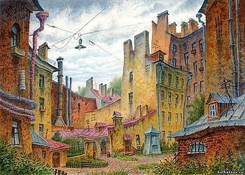 V.Kolbasov. The Forge, painting, art, street, building, v kolbasov HD wallpaper
