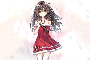 Cute green eyes, anime girl, christmas, santa HD wallpaper