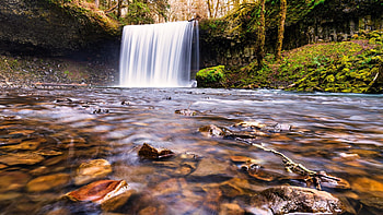 Beaver Falls in Clatskanie, Oregon, trees, river, rocks, stones, usa HD wallpaper