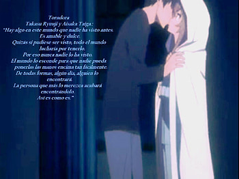 Toradora, blue, liuchia, white, cute, ryuuji takasu, taiga aisaka, kiss, romantic, phrase, warm, lovely HD wallpaper