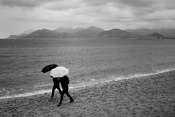 People, Rain, Sea, Beach, Miscellanea, Miscellaneous, Umbrellas HD wallpaper