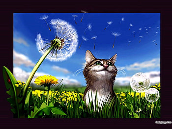 Abstract cat, animal, kitten, painting, art, flower, cat, grass HD wallpaper