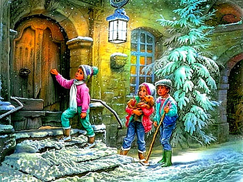 we found a puppy, winter, children, snow puppy, xmas HD wallpaper