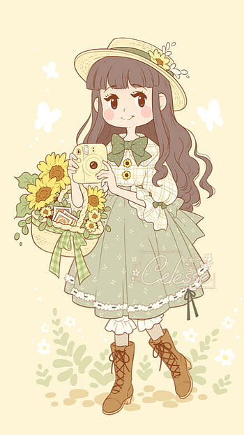 Cute girl, sun dress, sunflower HD phone wallpaper