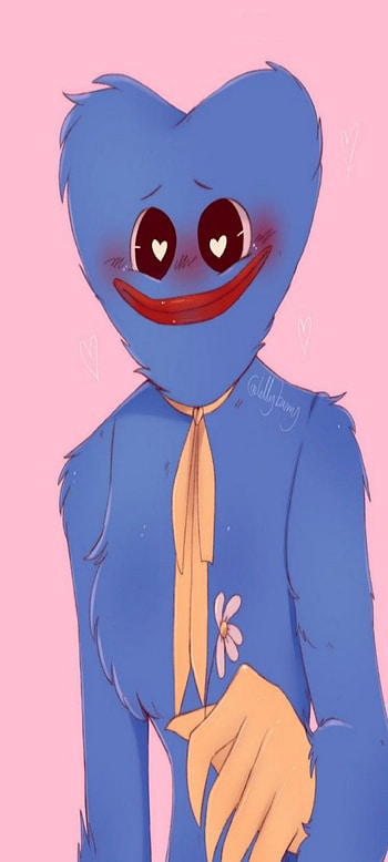 huggy wuggy, san, poppy, corazon, flor, valentin, playtime, videojuego, azul, juego, rosa HD phone wallpaper