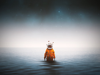 Cosmonaut, Butterflies, Universe, Sea, Horizon, Space Suit, Spacesuit, Surrealism HD wallpaper