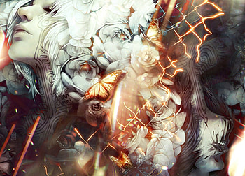 Duality, white, black, art, man, bad, orange, tincek marincek, butterfly, fantasy, luminos, good, guy HD wallpaper