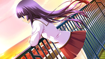 Anime School Girl, purple hair, anime, anime long hair, uniform, pretty girl, himeno yukiwo, seifuku shiguresato, anime sxhool girl HD wallpaper