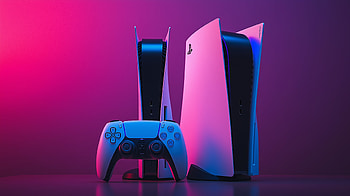 of PlayStation 5 Console and Controller in Vibrant Lighting, controller, PlayStation 5, console HD wallpaper