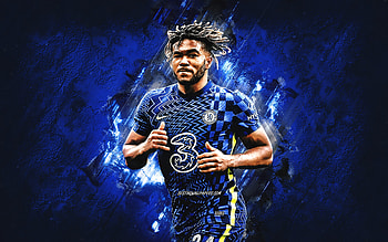 Reece James, Chelsea FC, English footballer, portrait, blue stone background, football, Premier League, England HD wallpaper