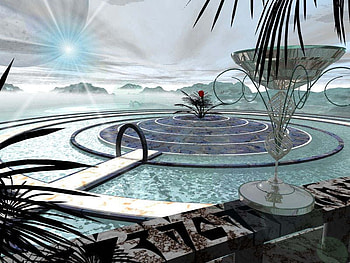 Fountain, rose, water, sun HD wallpaper
