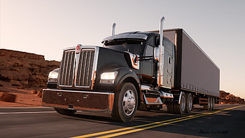 Black Kenworth W990, Artstation artwork, Sleek design, Digital rendering HD wallpaper