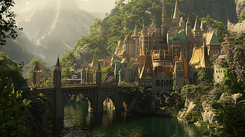 Elven City: A Stunning Fantasy, fantasy, elven city, castle, landscape, river, fantasy landscape HD wallpaper