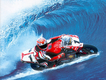 Summertime Fun On A Ducati, carl fogarty, fun, summertime, ducati, water, wave, motorbike, ocean HD wallpaper
