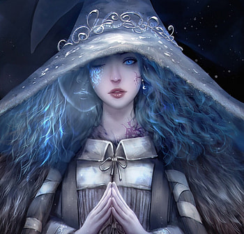 Ranni, rueangchaichan, fantasy, kittichai, girl, hat, witch, elden ring, blue, razaras HD wallpaper