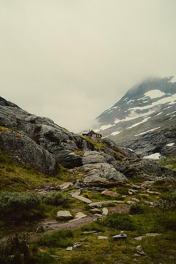 Landscape, Nature, Mountains, Greens, Small House, Lodge HD phone wallpaper
