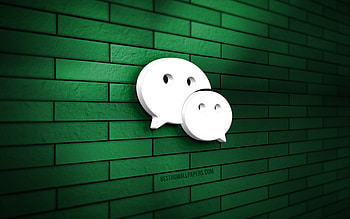 WeChat 3D logo, , green brickwall, creative, social networks, WeChat logo, 3D art, WeChat HD wallpaper