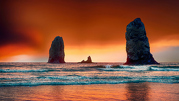 Sunset Beach, Sunset, Rocks, Sea, Shore HD wallpaper