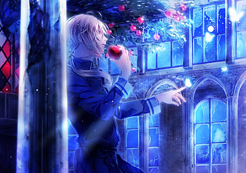 Butterfly touch, blue, otogaki yoro, white, man, pink, anime, butterfly, red, fruit, apple, luminos, manga, guy HD wallpaper