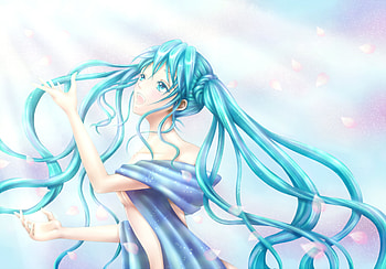 Hatsune Miku, blue, awesome, song, sunlight, cute, vocaloid, beauty, nice, miku, music, vocaloids, petals, hatsune, sun, sunshine, white, blue eyes, twintail, blue hair, girl, beautiful, diva, shiny, anime, pretty, cool, idol, virtual HD wallpaper
