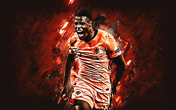 Denzel Dumfries, Netherlands national football team, dutch footballer, orange stone background, Netherlands, soccer HD wallpaper