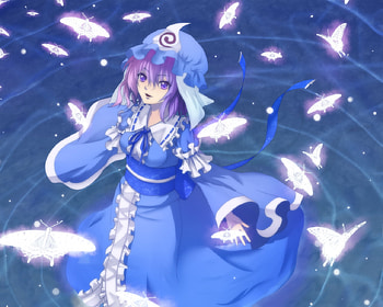 Saigyouji Yuyuko, sweet, magic, smile, hot, cute, headdres, anime girl, butterfly, life, water drop, touhou, cool, happy HD wallpaper