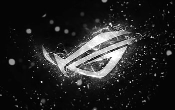 Rog white logo, , white neon lights, Republic Of Gamers, creative, black abstract background, Rog logo, Republic Of Gamers logo, Rog HD wallpaper