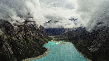 River, nature, mountains, clouds HD wallpaper