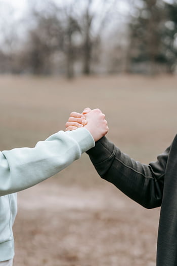 Two adults holding hands in an outdoor park setting, symbolizing trust and connection. HD phone wallpaper