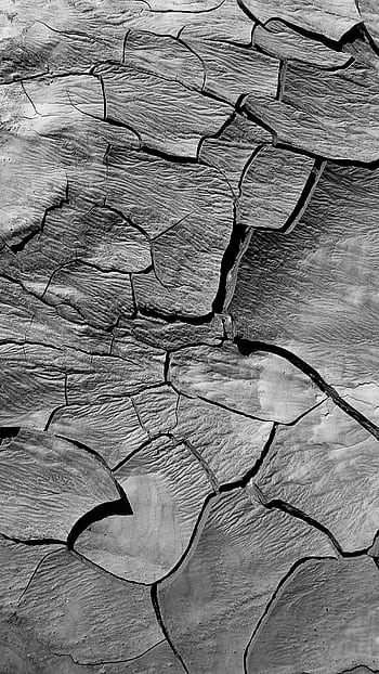 A detailed black and white close-up of cracked, dry earth showcasing the texture of Arizona's arid landscape. HD phone wallpaper