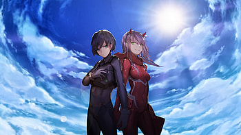 Hiro and zero two, anime, happy, couple HD wallpaper