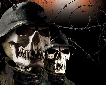 A Night in the Trenches, barbed wire, helmets, undead, soldiers, skulls HD wallpaper