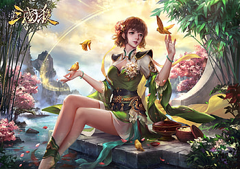 Fantasy girl, frumusete, fantasy, bird, green, girl, kdash, pasari HD wallpaper