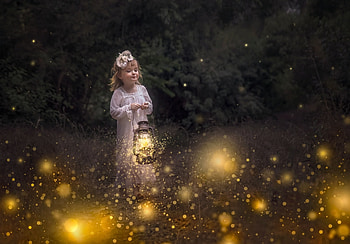 Little Girl, Nights, Lantern, Girl, Nature, Night, Light HD wallpaper