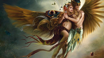 Love In Flight, fantasy, man, love, fairies, woman HD wallpaper